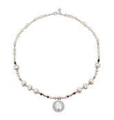 Collar Mujer Plata 925 Mamá Circulo Mariposa Perlas Rubi